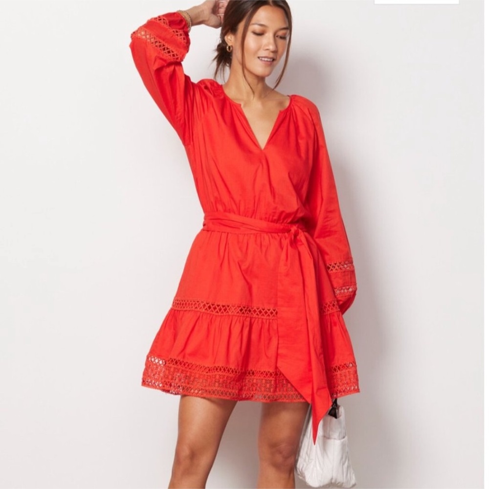 Evereve Vibrant Red Lace Trim Dress